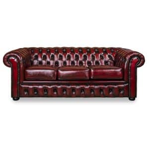 Winchester 3 seater in washed off burgundy leather