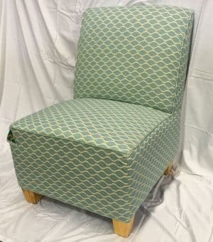 Bedroom Chair in green patterned fabric