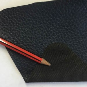 Blue Vinyl or ‘PU’ Leather with fabric backing and embossed ‘Grain’