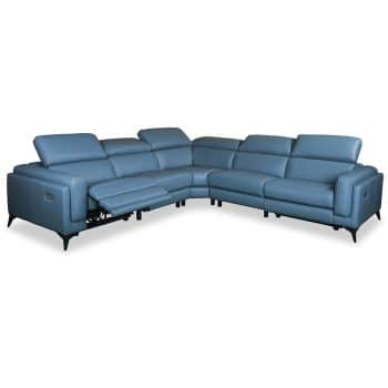 Athena leather sofa in blue leather