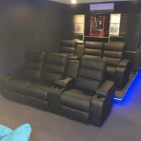 2 x rows of HT Nova home theatre recliners in black leather