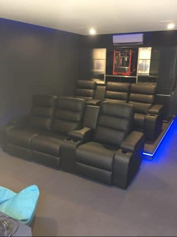 2 x rows of HT Nova home theatre recliners in black leather