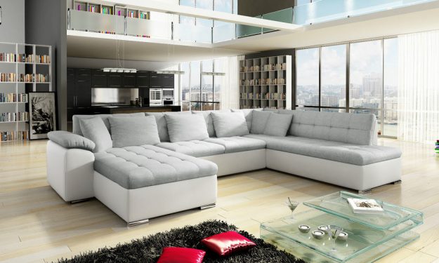 Leather and Fabric Sofa