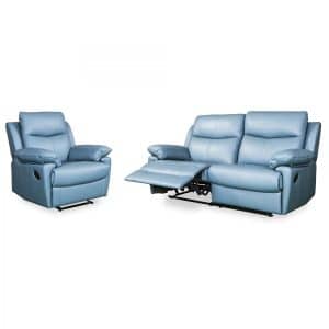 Max 2 seater with recliners in blue leather