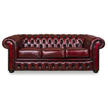 Winchester 3 seater in washed off burgundy leather