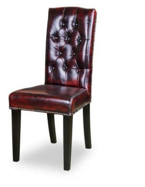 Dublin Chesterfield Dining Chair in washed off burgandy leather