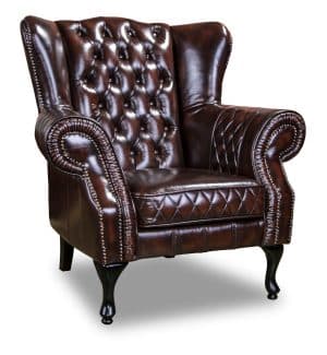 Lennox Letaher Wing Back Chair in oxblood leather