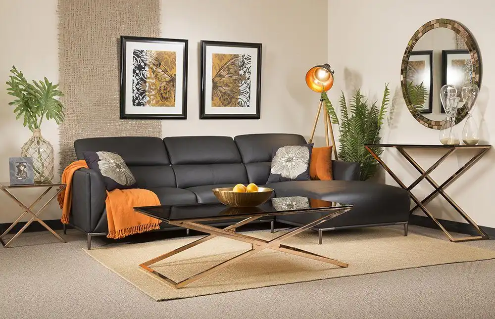 Black Leather Lounge with Chaise
